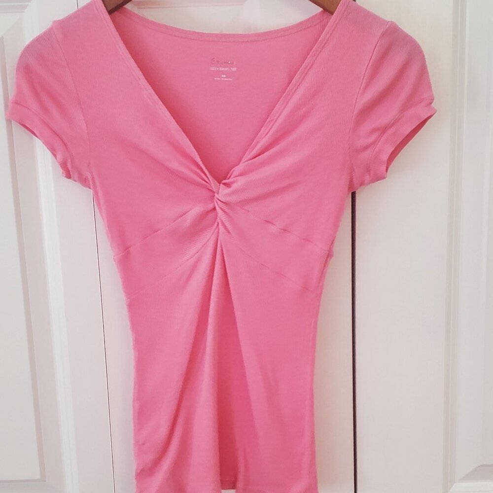 Express sexy basic tee pink knot style short sleeve XS